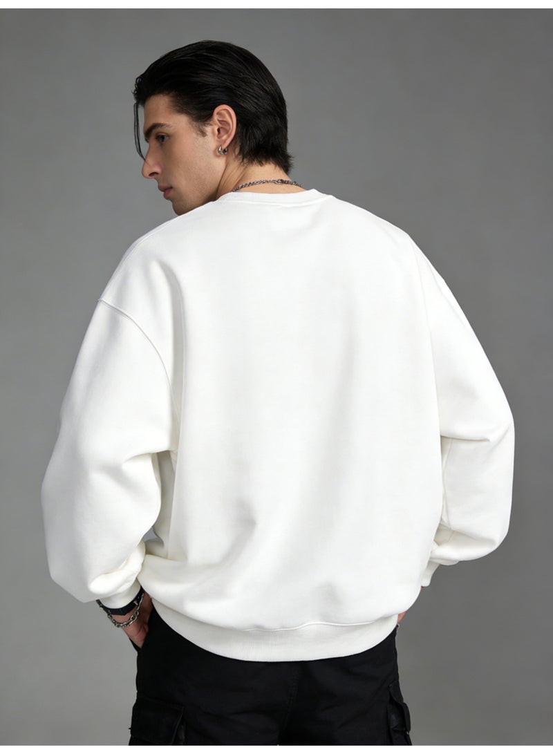 بيإم إنس BM INS Off-White "Vase & Floral" Watercolor Oversized Crew Neck Sweatshirt | Unisex Pullover With "Youth is a thing of the heart" Slogan - Image 4